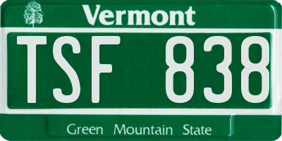 VT license plate TSF838