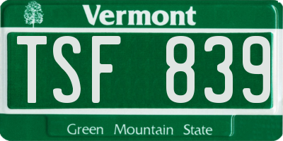 VT license plate TSF839