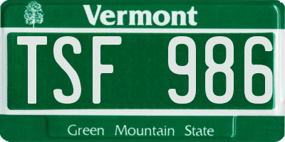 VT license plate TSF986