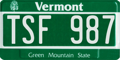 VT license plate TSF987
