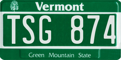 VT license plate TSG874