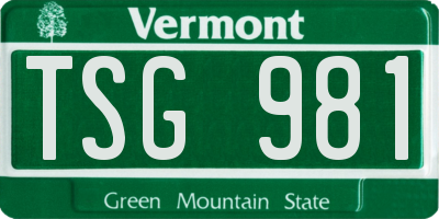 VT license plate TSG981
