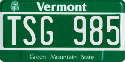 VT license plate TSG985