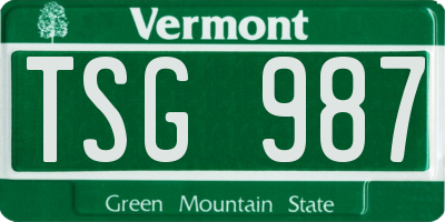 VT license plate TSG987