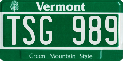 VT license plate TSG989