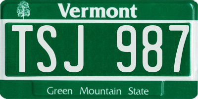 VT license plate TSJ987