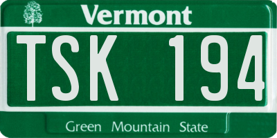 VT license plate TSK194