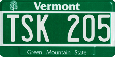 VT license plate TSK205