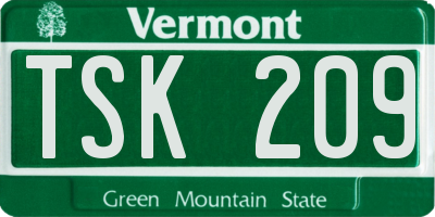 VT license plate TSK209