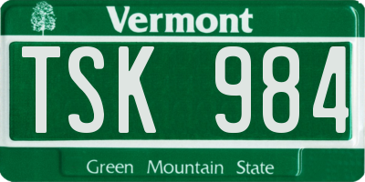 VT license plate TSK984