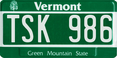 VT license plate TSK986