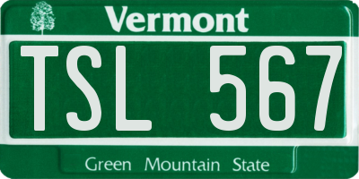 VT license plate TSL567