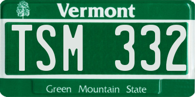 VT license plate TSM332