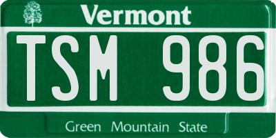 VT license plate TSM986