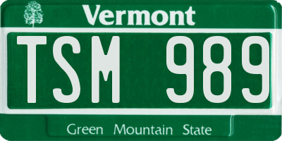 VT license plate TSM989