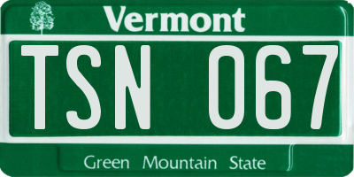 VT license plate TSN067