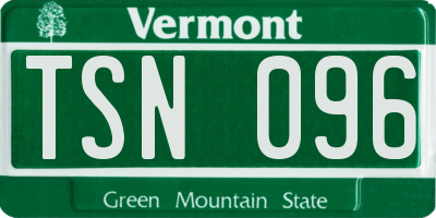 VT license plate TSN096