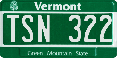 VT license plate TSN322