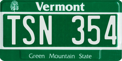 VT license plate TSN354