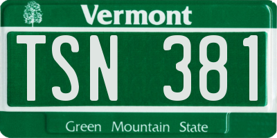 VT license plate TSN381