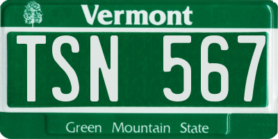 VT license plate TSN567