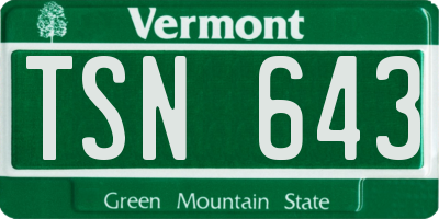 VT license plate TSN643