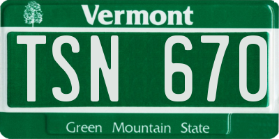 VT license plate TSN670