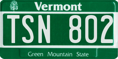 VT license plate TSN802