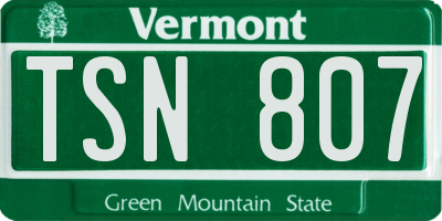 VT license plate TSN807