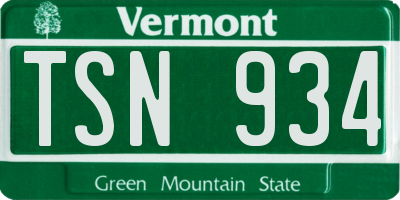 VT license plate TSN934