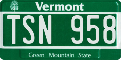 VT license plate TSN958
