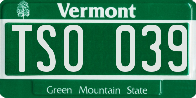 VT license plate TSO039