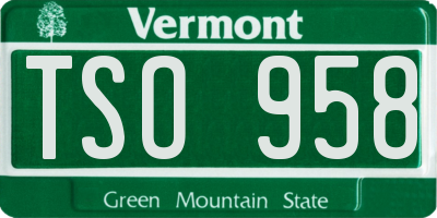 VT license plate TSO958