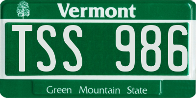 VT license plate TSS986