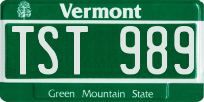 VT license plate TST989