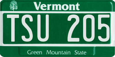 VT license plate TSU205