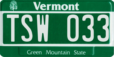 VT license plate TSW033