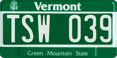VT license plate TSW039