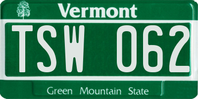 VT license plate TSW062
