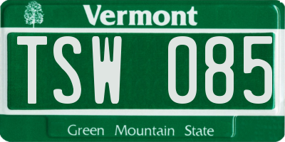 VT license plate TSW085