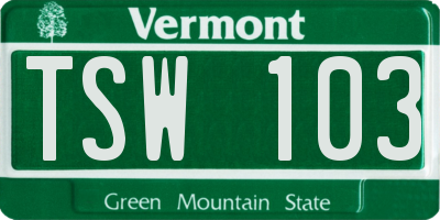 VT license plate TSW103