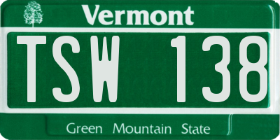 VT license plate TSW138