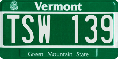 VT license plate TSW139