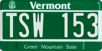 VT license plate TSW153