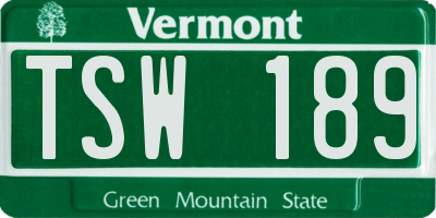VT license plate TSW189
