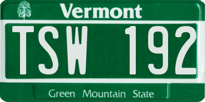 VT license plate TSW192