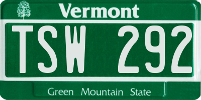 VT license plate TSW292