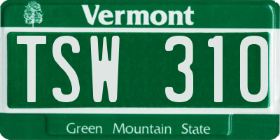 VT license plate TSW310