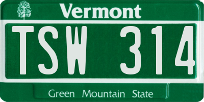 VT license plate TSW314