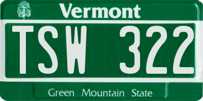 VT license plate TSW322